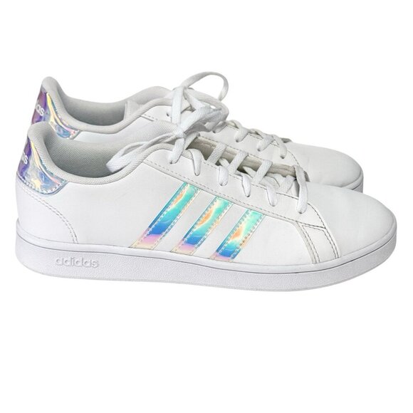 ADIDAS White Blue Iridescent GRAND COURT Sneaker FW1274 Shoe Men's Size 7 - Picture 1 of 9